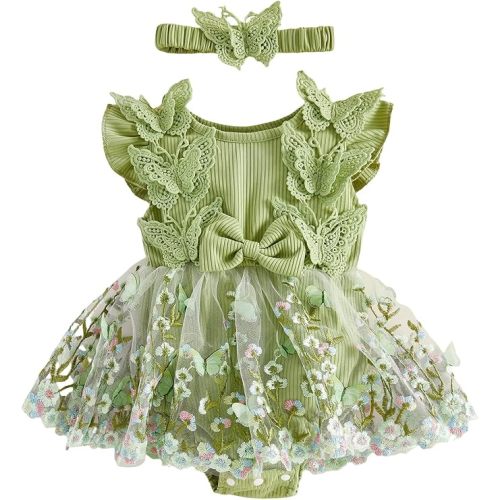Douhoow Baby Girl Dress Romper Baby Romper Dress Flowers Embroidery Tulle Skirt Infant Girl Summer Clothes with Headband