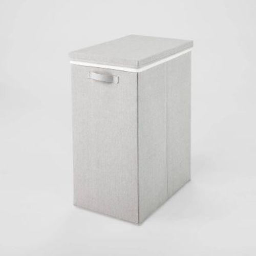 Collapsible Hamper Gray - Brightroom™: Light Gray Laundry Basket with Lid, 5700 Volume, 2 Handles, 26" Height