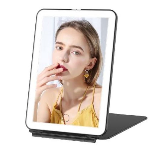 FUNTOUCH Rechargeable and Portable Travel Makeup Mirror with 3-Color 72 Led Lights Dimmable Touch Screen,Black