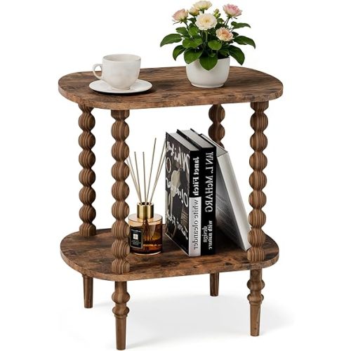 2-Tier Side Table, Small End Table with Storage Shelf for Small Spaces, Modern Bedside Tables for Living Room, Bedroom, Corners, and Office (Rustic Brown, 11.81 inch)
