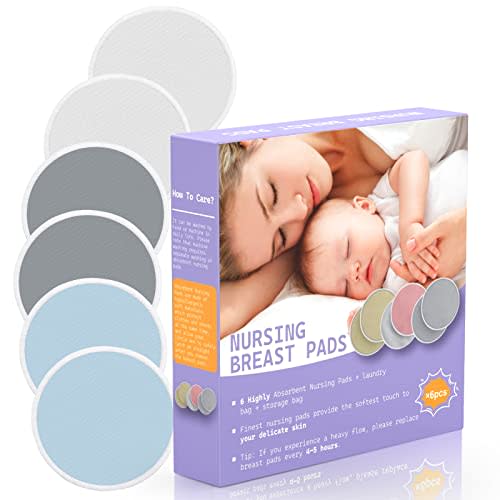Deeoutlife 6 PCS Reusable Nursing Pads – Washable Breast Pads for Breastfeeding, Soft & Super Absorbent with Laundry Bag and Travel Bag, Nipple Pads for Postpartum Essentials