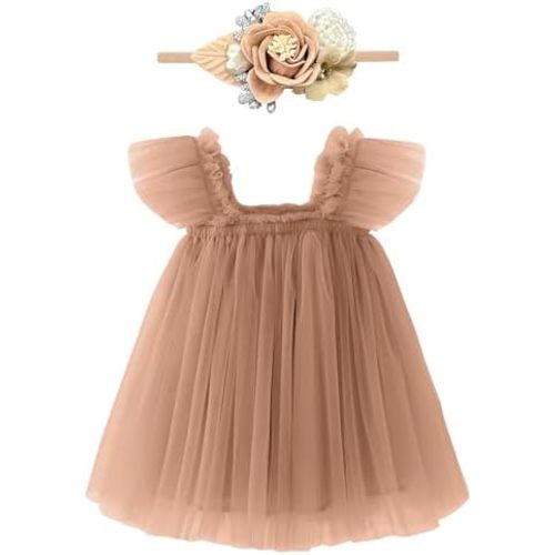 Baby Girl First Birthday Outfit Cake Smash 1st Birthday Dress with Flower Headband