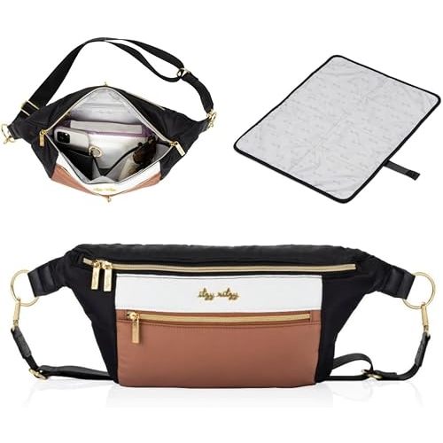 Itzy Ritzy Fanny Pack Crossbody Diaper Bag w/Changing Pad (Coffee & Cream)