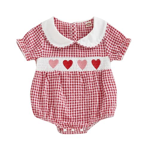 mlpeerw Baby Girl 4th Of July Outfit Newborn Smocked Bubble Romper Peter Pan Collar Bodysuit My First Fourth Of July Clothes