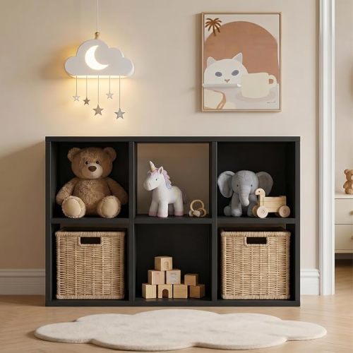 LUCKLIFE 6-Cube Storage Organizer, Stackable Modular Bookcase Shelf with Vertical or Horizontal Use, Fits 11×11" Bins, Optional Back Panels, for Living Room, Office, White