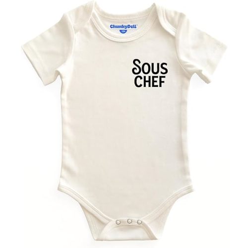 Sous Chef Cotton Short Sleeve Bodysuit | Snack Lover & Chef Gift, Gender Neutral Infant Jumper, Foodie Baby Pregnancy Announcement, Housewarming