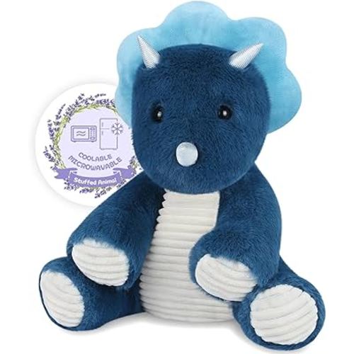 Microwavable & Coolable Triceratops Dinosaur Stuffed Animals, Heated Stuffed Animal Heating Pads for Soothing & Relaxation, Navy Blue Dino Plush for Stress Relief, Plushies Dinosaur Gifts