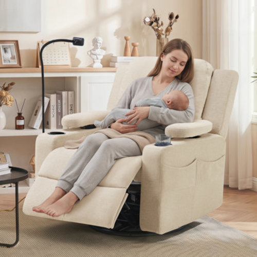 Latitude Run® Oversized Rocking Chair Nursery Electric Adjustable Armrests Swivel Reclining Glider With Cup Holder | Wayfair