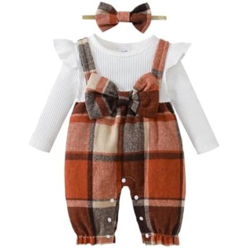 Newborn Baby Girl Plaid Outfits Long Sleeve Ruffle Jumpsuit One Piece Romper Infant Fall Winter Clothes