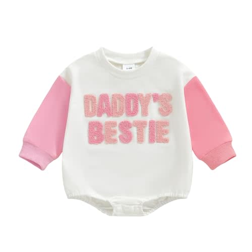 POZMTIORE Infant Baby Girls Romper DADDY 'S BESTIE Letters Embroidery Long Sleeve Bodysuit Fall Clothes for Newborn