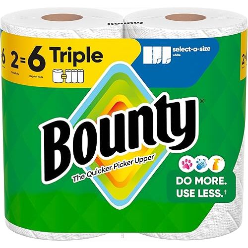 Bounty Select-A-Size Paper Towels, White, 2 Triple Rolls = 6 Regular Rolls