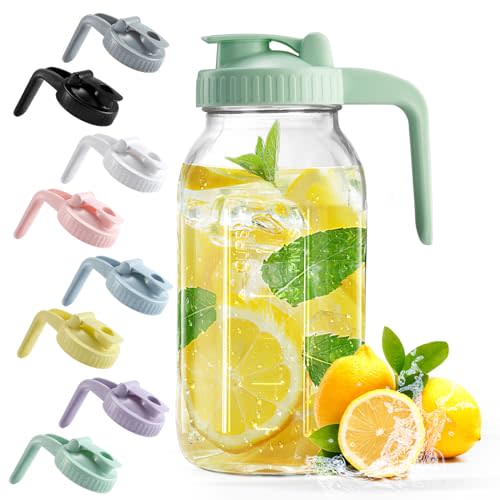Mason Jar with Pour Spout Lid V-shaped, 2 Quart Iced Tea Pitcher Double Leak Proof, 64 oz Drink Pitcher for Breastmilk, Sun Tea, Juice, Coffee Creamer, Formula Pitcher