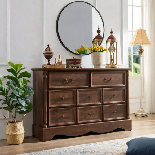 Charlton Home® Gorritz 8 Drawers Dresser, 54" Wide Farmhouse Chest of Drawers with Charging Station & Reviews | Wayfair