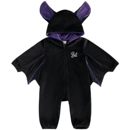 Baby Boy My First Halloween Bat Costume Hooded Jumpsuit with Wings