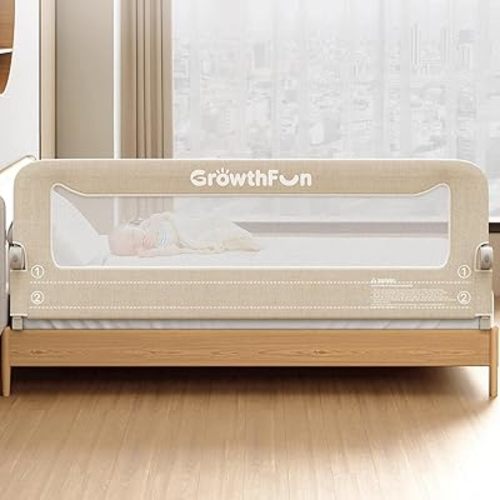 Foldable Bed Rail for Toddlers, 71in Reinforced Carbon Steel Frame&Connectors, Breathable Cationic Fabric, Safety Toddler Bed Rails for Queen, King, Twin, Full, No-Tool Setup.