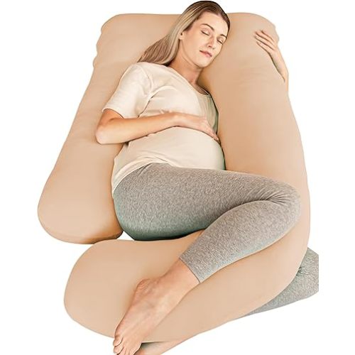 Cute Castle Cooling Cover Pregnancy Pillows, Soft U-Shape Maternity Pillow with Removable Cover - Full Body Pillows for Adults Sleeping - Pregnancy Must Haves - Jumbo 57 Inch - Brown
