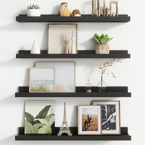 FLYJOE Floating Picture Ledge Shelves for Wall Set of 4, 24" W, Black