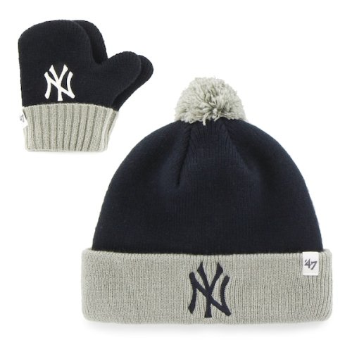 Toddler New York Yankees '47 Navy Bam Bam Cuffed Knit Hat with Pom & Mittens Set