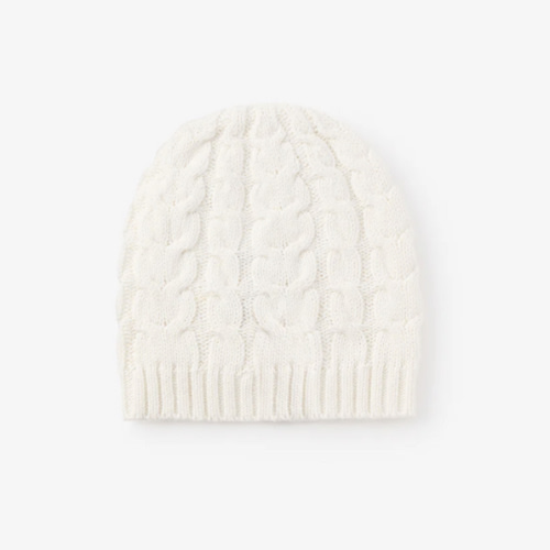 Whisper White Horseshoe Cable Knit Baby Hat – Elegant Baby