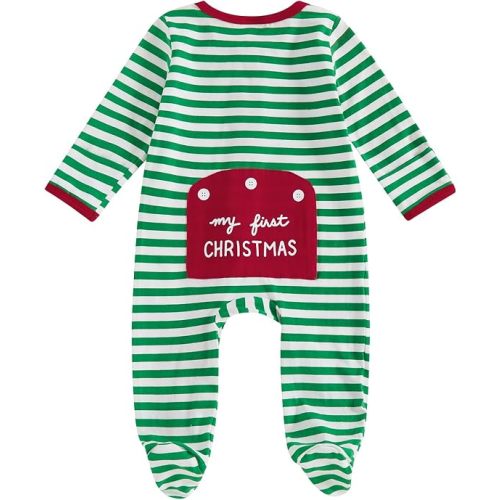 My First Christmas Baby Girl Boy Outfit Newborn Christmas Onesie Footed Romper Zipper Jumpsuit Infant Xmas Clothes
