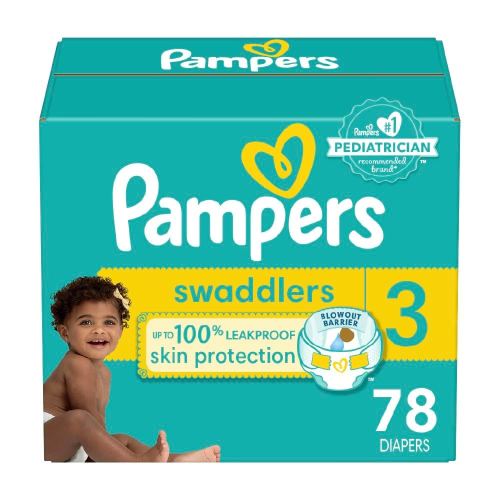 Pampers Swaddlers Lot économique de 78 couches jetables pour bébé, l’emballage peut varier