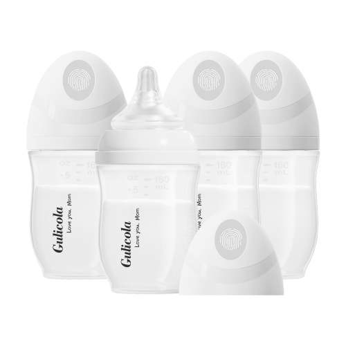Gulicola PP Baby Bottles for Breastfed Infant, Slow Flow Nipple, 0-3 Months, Wide Neck, BPA Free, 5oz & 4 Pack