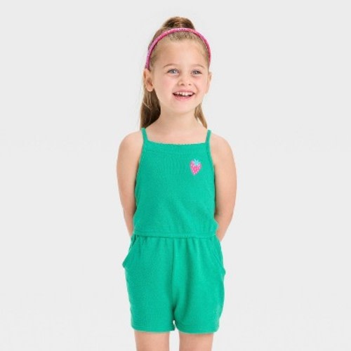 Toddler Girls' Strawberry Embroidered Sleeveless Romper - Cat & Jack™ Green 18M
