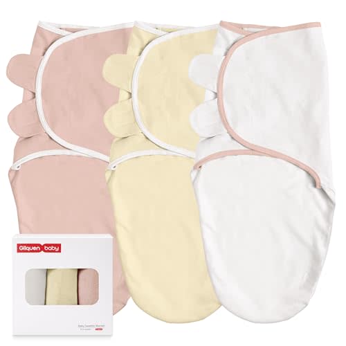GLLQUEN BABY Swaddle Blankets for Baby Girl & Boy, Easy Adjustable Sleep Sack, Newborn Swaddles for 0-3 Months, Baby Sleep Sack, Pink & Yellow Tone, Swaddling Blankets 3 Pack Wrap Set