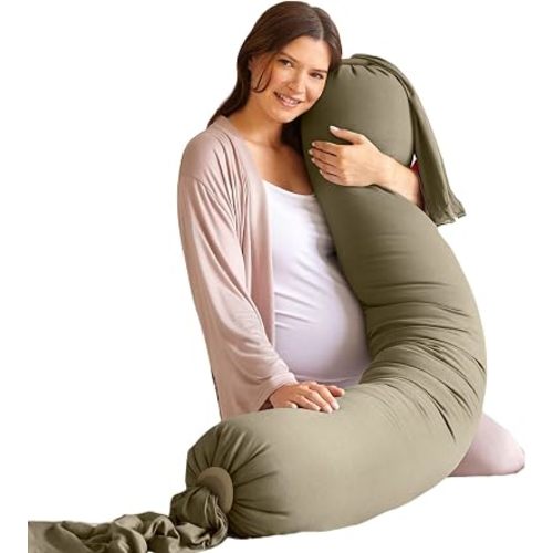 bbhugme Almohada de embarazo, oliva polvoriento, firmeza y forma ajustables
