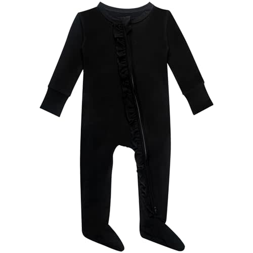 GUISBY Baby Ruffle Footed Sleeper, Rayon of Bamboo, Assorted, NB-24M | Rayon of bamboo softness, ruffle footed sleeper, 2-way zipper, fold-over mittens, sleep & coming-home outfit