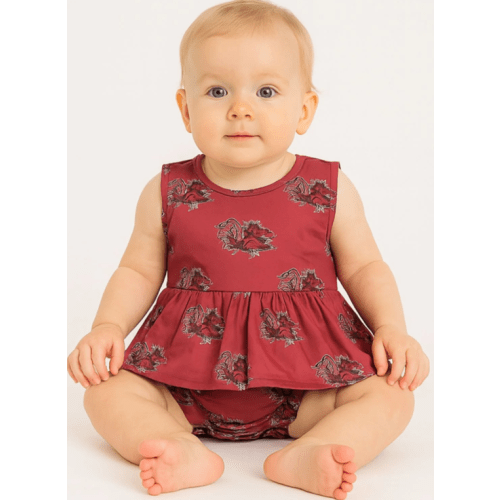 SOUTH CAROLINA GAMECOCKS GARNET 0-3 MONTH ONESIE DRESS