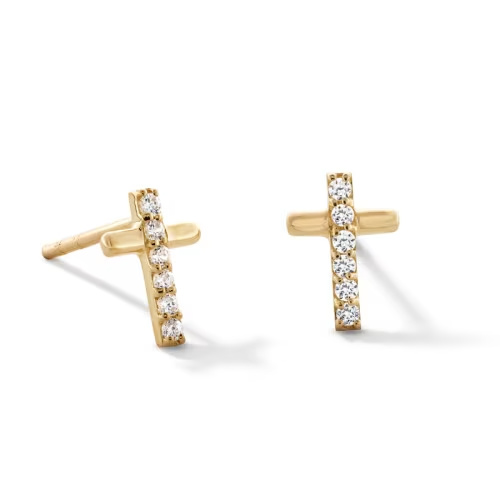 Child's Cubic Zirconia Cross Stud Earrings set in 10K Gold