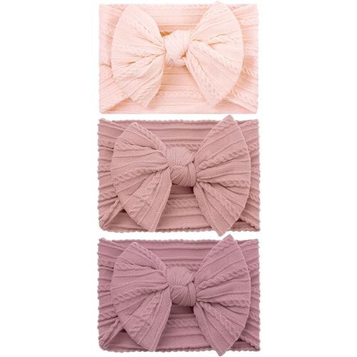 baotongle 3pcs Baby Girls Headbands Soft Stretchy Nylon Hair Bands Hair Accessories with Bows for Newborn Baby Girls Infant Toddlers Kids(Blush Pink,Dusty Rose，Magenta, 5.7inches)