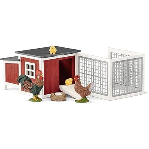 Schleich Farm World, Farm Animal Gifts for Kids, Chicken Coop Farm Playset with Animal Figurines 8-Piece Set, Ages 3+