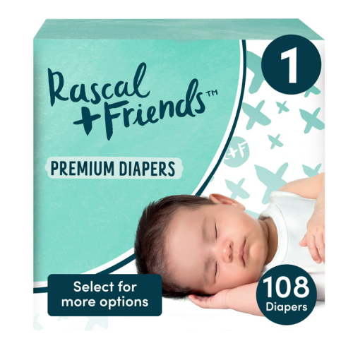 Rascal + Friends Premium Diapers, Size 1, 108 Count (Select for More Options)