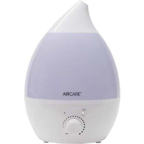 AIRCARE Aurora Ultrasonic Cool Mist Humidifier, Whisper-Quiet between 8-24 hours, Seven Color LED Night Light, Essential Oil Tray and Automatic Shut-Off for Baby, Nursery or Bedroom (White, 1 gal)
