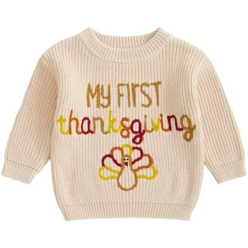 Newborn Baby Girl Boy Thanksgiving Knit Sweater My First Turkey Embroidery Winter Warm Sweatshirt Outfit Fall Clothes