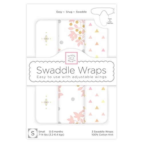SwaddleDesigns Swaddle Blanket with Adjustable Wrap, Set of 3, Heavenly Floral, Pink