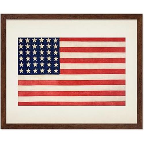 Poster Master 36-Star Flag of the United States Poster - United States Of America Print - USA Art - Flag Art - End of the Civil War Illustration - Patriotic Design - Office Wall Decor - 8x10 Brown Framed