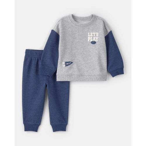 18mos Baby Boy Varsity French Terry Sweatshirt & Pant Set - Grey/Navy - Carter's | Carter's