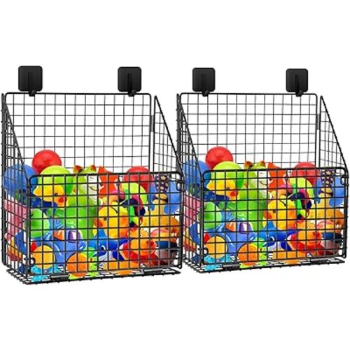 2 Pack Large Bath Toy Storage, Metal Bathtub Shower Toy Holder, Foldable bath Tub Toy Organizers Black, Bathroom Toy Storage with Drainage for Sorting Toys/Clothes/Toiletries