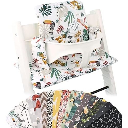 UKJE Cushion Compatible with Stokke Tripp Trapp - Soft Seat for Infants, Babies & Toddlers, High Chair Accessories, Cotton Fabric Insert, Easy to Install, Handmade in Europe (White Monkey)