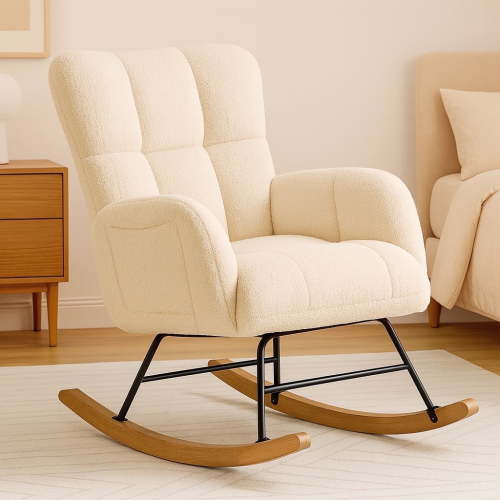 CloudRest Pro Nursery Rocking Chair, Cozy Accent Chair for Nursery/Bedroom/Living Room, Beige