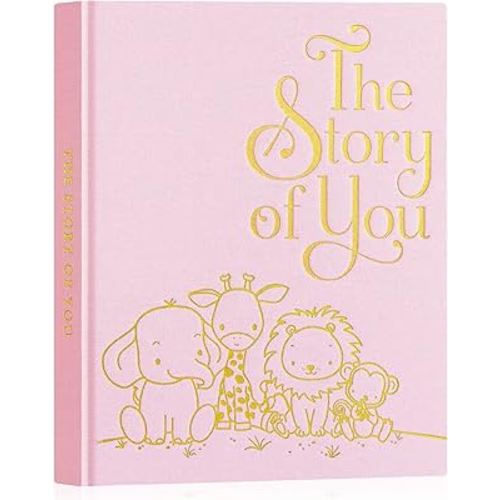 Lanpn Baby Memory Book for Boy Girl - The Story of You, Newborn Babys Book Keepsake Photo Album for New Parents, Linen Cover Baby First 5 Year Milestone Scrapbook Journal (Pink, 154 Pages)