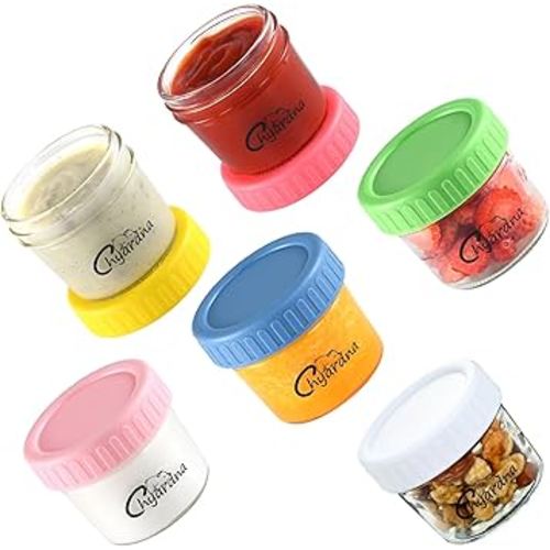 6 Pack Glass Baby Food Storage Containers, 4 oz Leakproof Baby Food Jars with Lids,Freezer & Microwave Safe, BPA Free