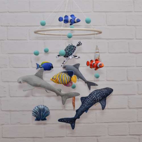 Handmade Ocean Life Baby Mobile - Nautical Nursery Decor - Felt Sea Creatures Crib Mobile - Under the Sea Theme