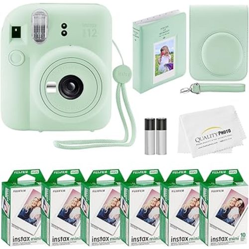 Fujifilm Instax Mini 12 Instant Camera + 60 Photo Prints + Quality Photo Value Bundle, Case, Decoration Stickers, Frames, Photo Album, (Mint Green)