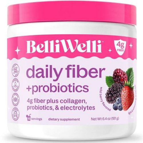 BelliWelli Daily Fiber Supplement + Probiotics, Electrolytes, Collagen, Powder - Wild Berry - 16 servings