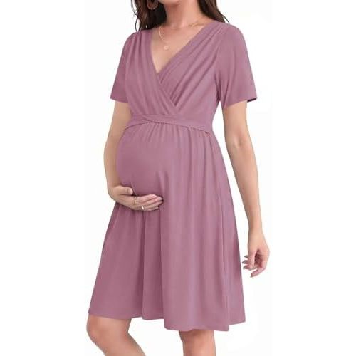 Ekouaer Women 3 in 1 Labor and Delivery Gown Split Front Flap Maternity Hospital Dress Nursing Nightgown for Breastfeeding