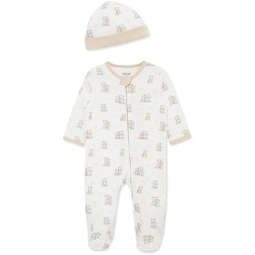 Little Me Baby Boy Clothes 2-Piece Baby Sleeper and Cap Set, 100% Cotton Footies Baby Essentials, Preemie to 9 months